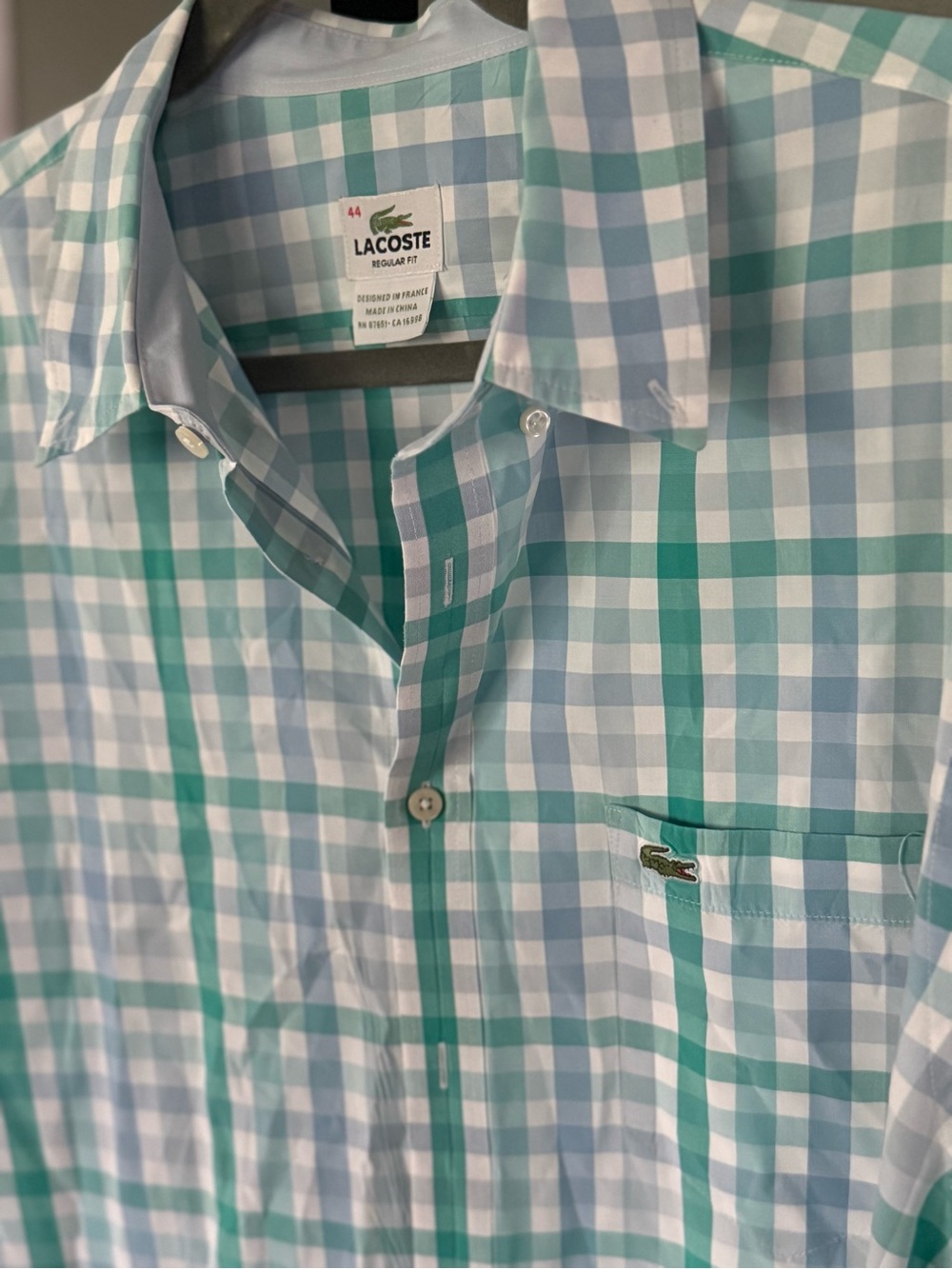 Lacoste Men's Blue & Green Gingham Button-Down Shirt - Picture 3 of 5